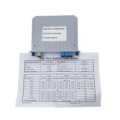 1x3 SC UPC LGX একক মোড অপটিক্যাল PLC স্প্লিটার কম সন্নিবেশ ক্ষতি ছোট আকারের কার্ডের প্রকার